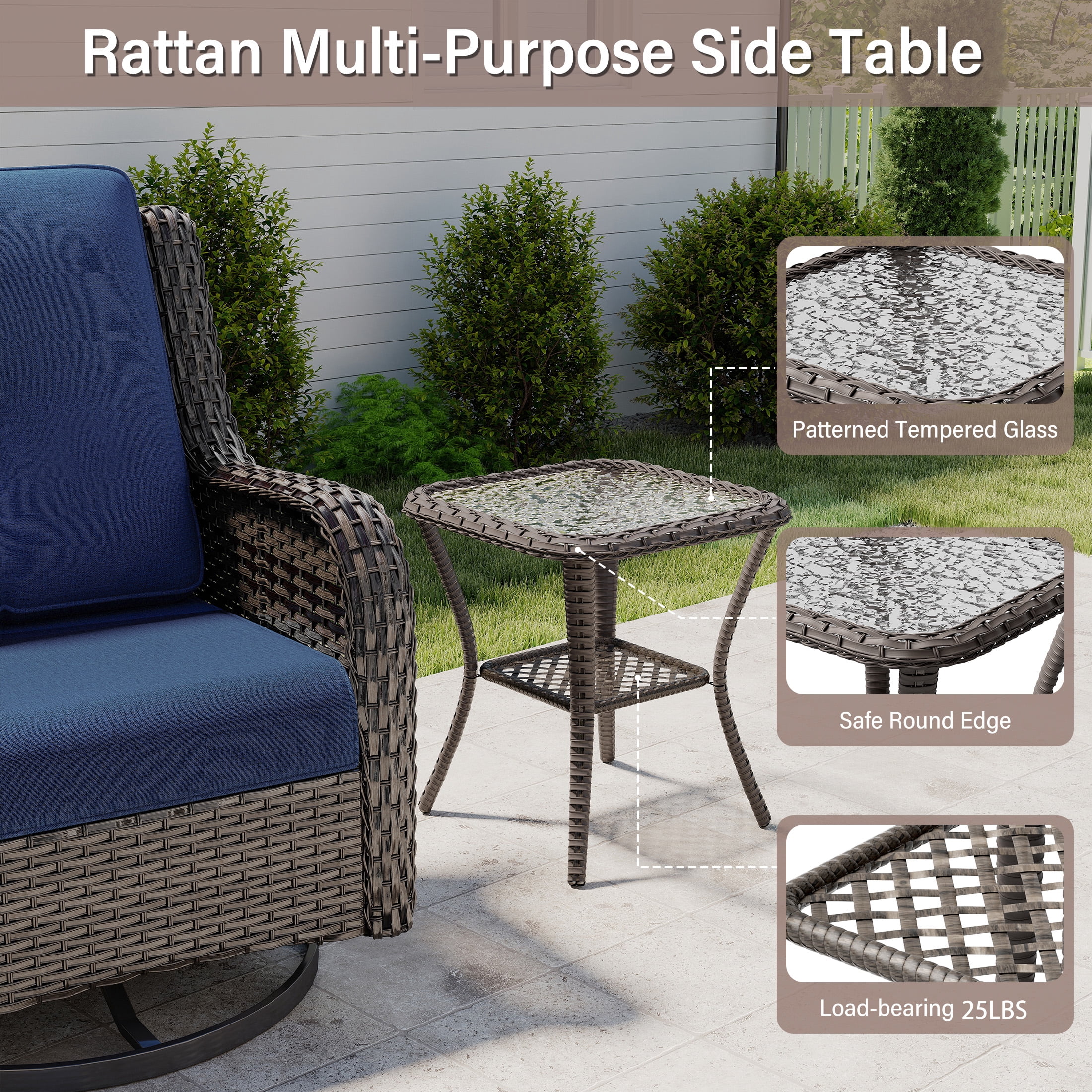 MeetLeisure 11 Piece Wicker Patio Furniture Set, Outdoor Swivel Rocker Chairs, Patio Sofa 3-Seat, High Back, Deep Seating, Wide Armrest, Thick Cushions for Deck Porch, Dark Blue