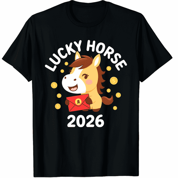 Cute Lucky Horse with Red Envelope Chinese New Year 2026 Graphic T-Shirt for Men and Women