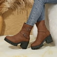 thumbnail image 3 of Women's Ankle Boots Platform Lug Sole Riding Booties Vintage Leather Buckle Strap Back Zipper Mid Calf Boots Brown 6.5, 3 of 7