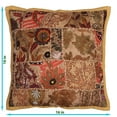 thumbnail image 3 of Stylo Culture Ethnic Settee Sofa Cushion Cover 16x16 Vintage Patchwork Floral Khaki Brown Bohemian 40cm x 40cm Home Decor Cotton Abstract Square Throw Pillow Cover | 1 Pc, 3 of 4