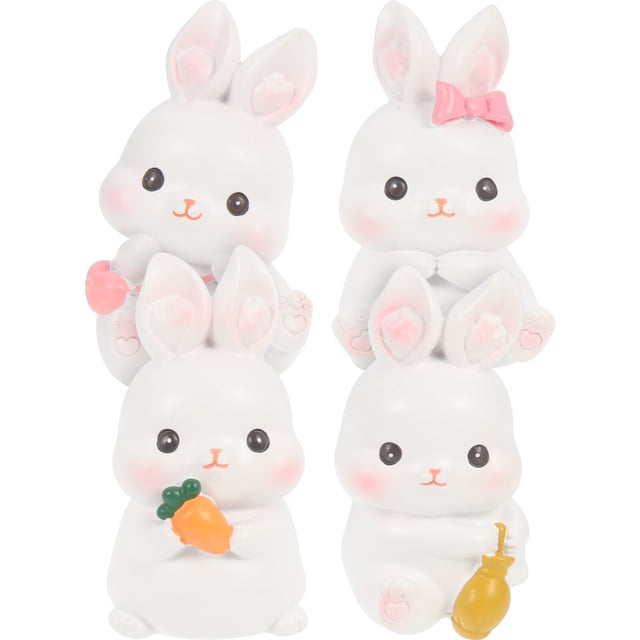 MasteelfCA 4pcs Resin Miniature Bunny Ornament Micro-landscape Rabbit Ornaments Mini Garden Decors