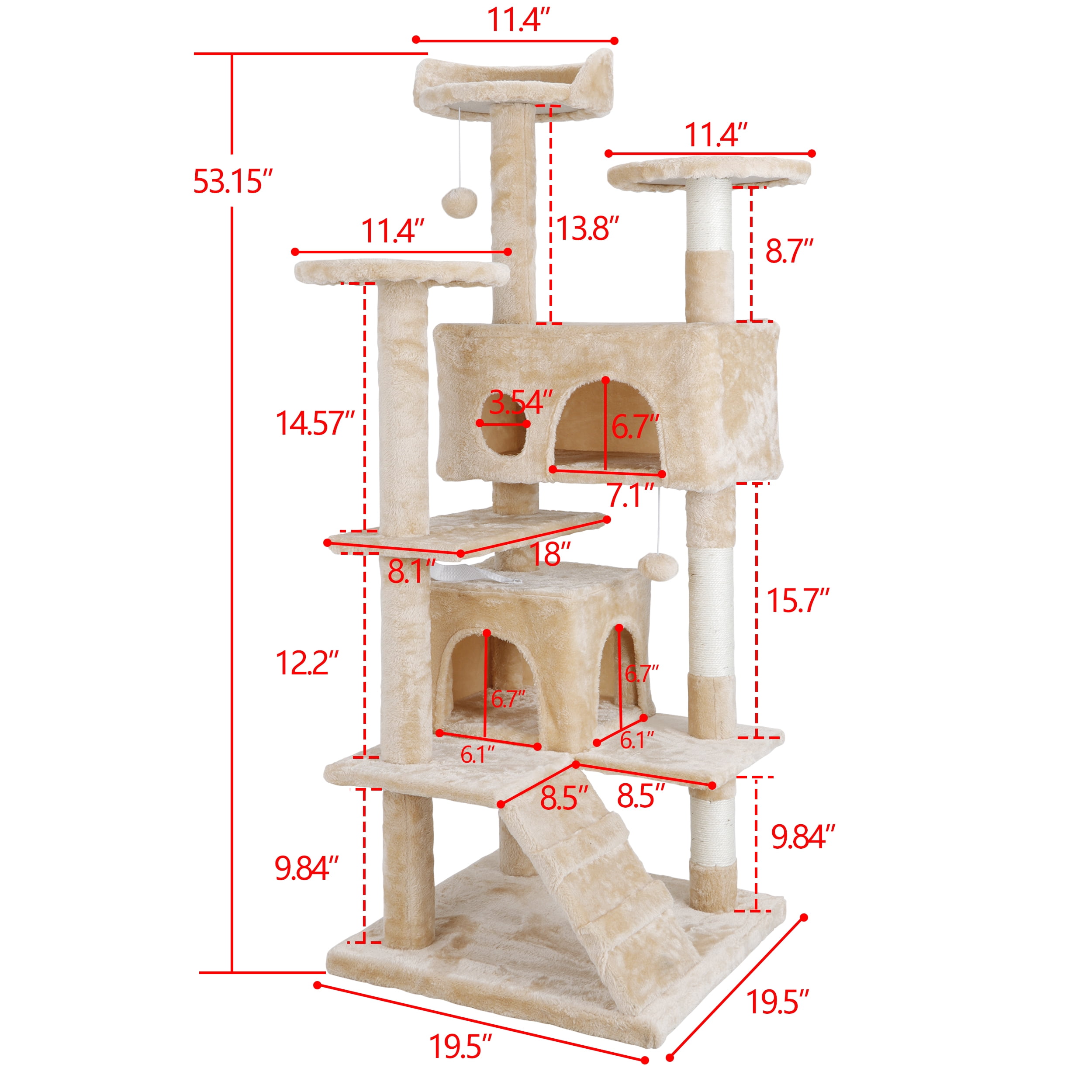 ZENY 53" Cat Tree Multi-Levels Condos Scratching Post Tower Play House, Beige