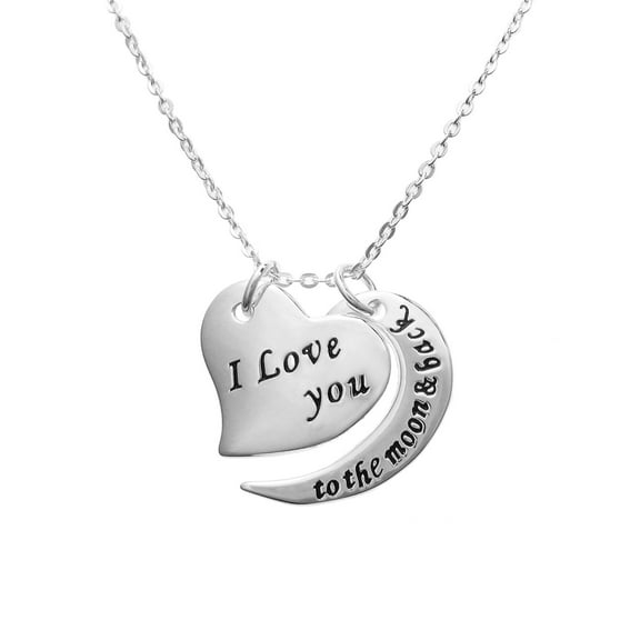 Sterling Silver ''I Love You to The Moon & Back'' Heart Pendant Set Chain Necklace, 16''   2'' Extender