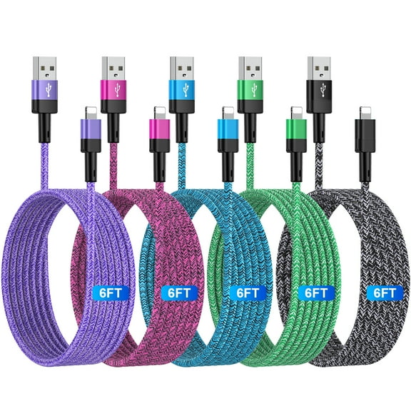iPhone Charger Cable,Zacenei 5Pack Nylon Braided USB A to Lighting Charge Cords 6FT iPhone Power Cords 3A High Speed Data Sync Cable Fast Charging Wire USB Lighting Cable Compatible with iPhone iPad