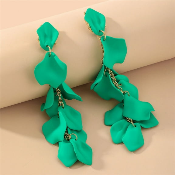 Namzi Long Acrylic Rose Petal Earrings Dangle Exaggerated Flower Earrings Drop Floral Tassel Earrings-Green