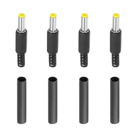 Uxcell 5.5x2.5mm DC Male Plug, 4 Pack DIY DC Barrel Connector with Shrink Tube, Yellow