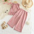 thumbnail image 4 of TOWED22 Toddler Baby Girl Outfits 2 Piece Sleeveless Embroidered Bow Camisole Wide Leg Linen Pants Clothes(Red,4-5 Y), 4 of 9