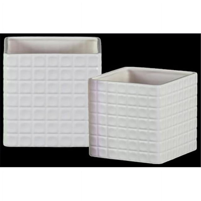 Urban Trend Collection 37317 Pot Carré en Céramique avec Design à Treillis en Relief, Blanc - Ensemble de 2
