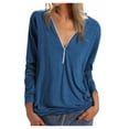 thumbnail image 2 of Floleo Clearance Fall Clothes For Women Women's Solid Long Sleeve T-Shirts Loose Casual Daily Zipper T-shirt Plus Size Blue, 2 of 7