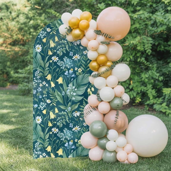 Dark Green Flower Arch Backdrop Cover 6 FT, Spring Blue Yellow Floral Country Wedding Arch Cover Stretchy Backdrop Stands Covers for Birthday Party Ceremony Banquet Decor