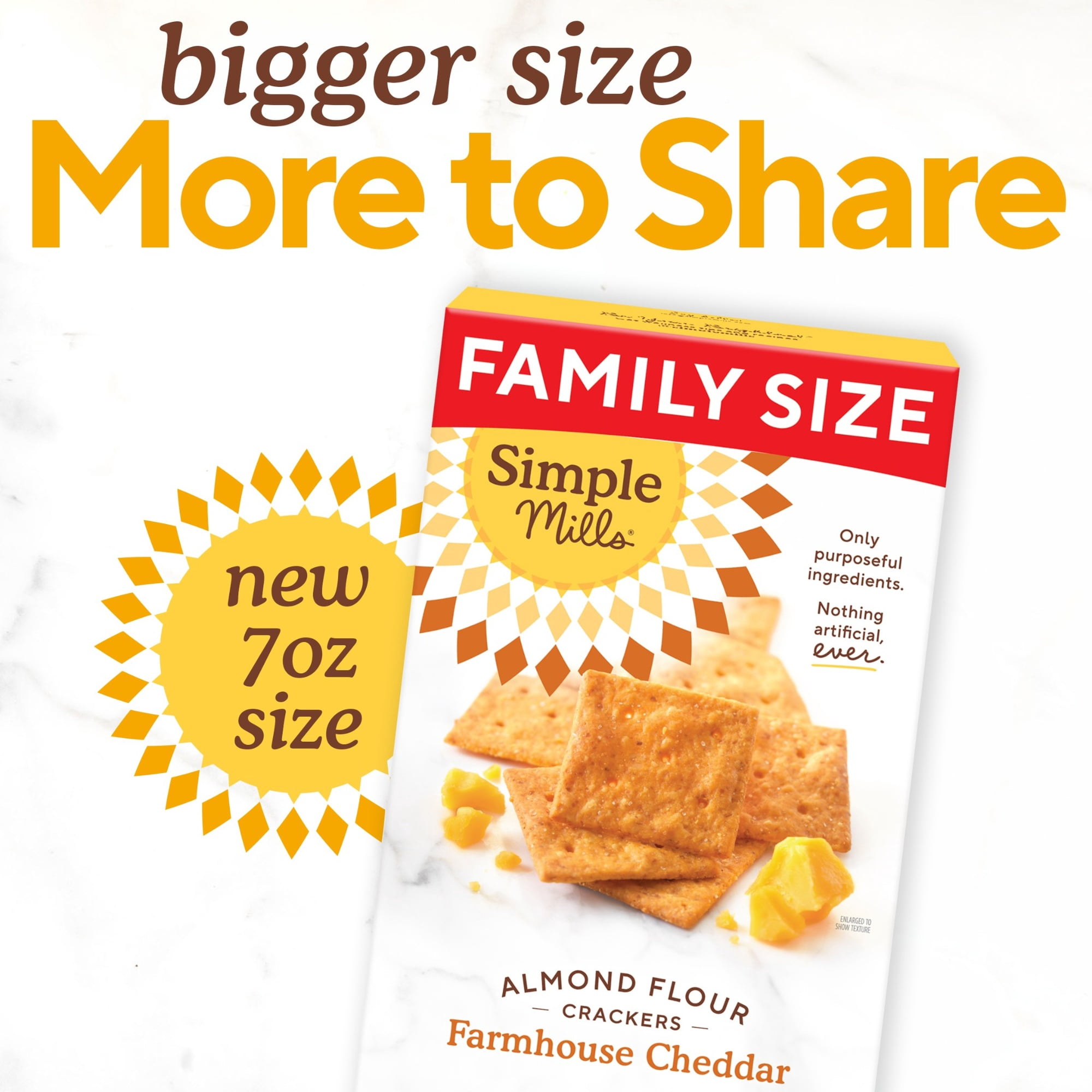 (6 pack) Simple Mills Farmhouse Gluten Free Cheddar Almond Flour Crackers, 7 oz