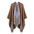 thumbnail image 1 of Chaqueta de punto de punto de gran tamaño con capa de poncho con frente abierto y chal para mujer café Baoblaze Cárdigan con cuello chal para mujer, 1 of 5