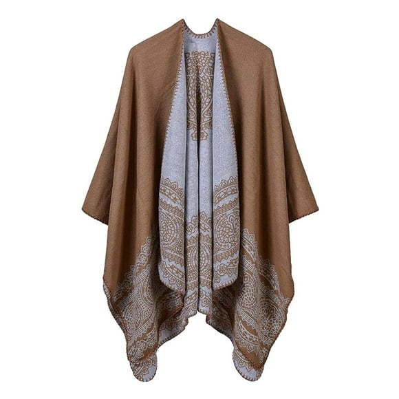 Womens Shawl Wrap Open Front Poncho Cape Oversized Knitted Sweater Coffee