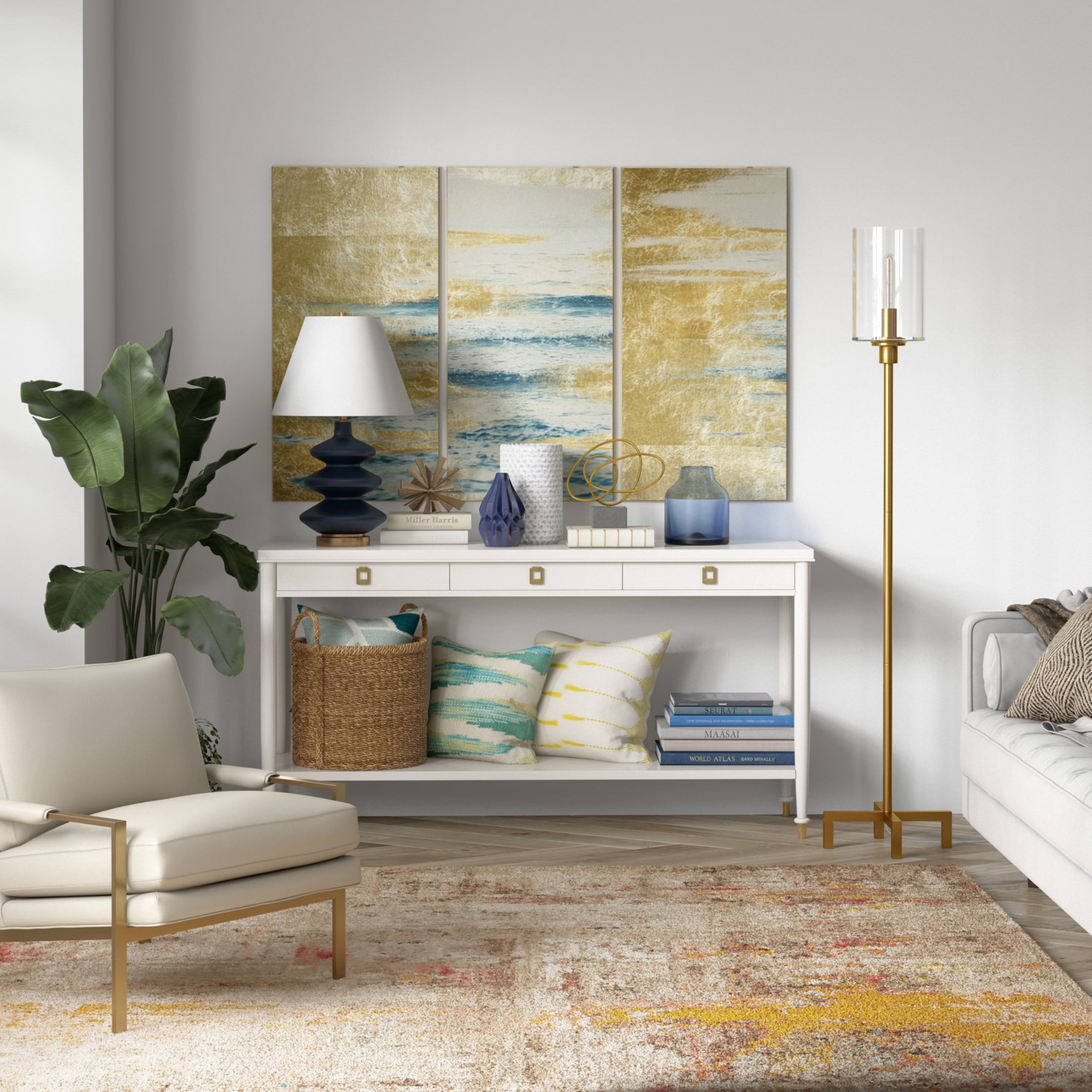 Evelyn&Zoe Panos 66.25" Tall Floor Lamp with Glass Shade, Brass/Clear