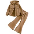 thumbnail image 3 of xaweyi Girls 2 Piece Outfit Hooded Button Down Jacket Wide Leg Pants Casual Fall Winter Tracksuit Set for Kids Size 3-4 Years, 3 of 8