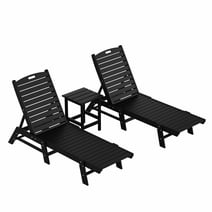 WestinTrends Malibu 3 Pieces Chaise Lounge Set with Side Table, All Weather Poly Lumber Outdoor Lounge Chairs Set of 2 and End Table, Black