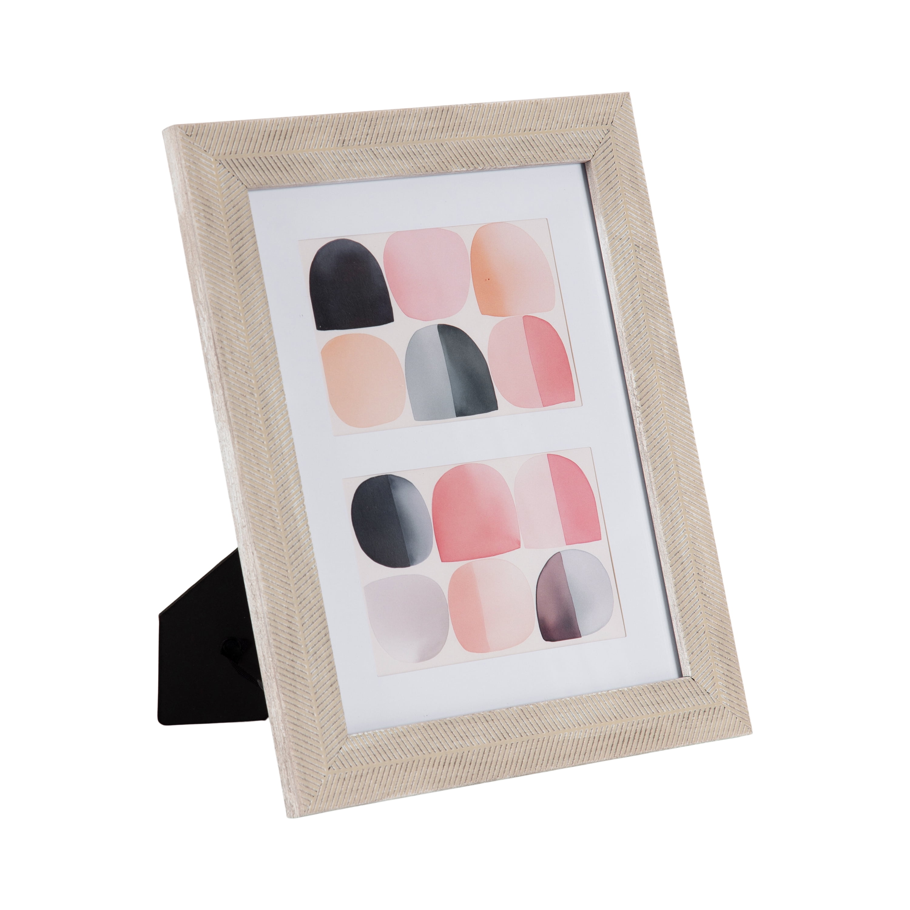 DesignOvation 8x10 Matted for (2) 4x6 Chevron Distresssed White/Natural Decorative Tabletop Picture Frame