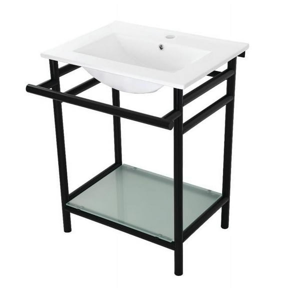 24 in. Ceramic Console Sink - 1-Hole, White & Matte Black