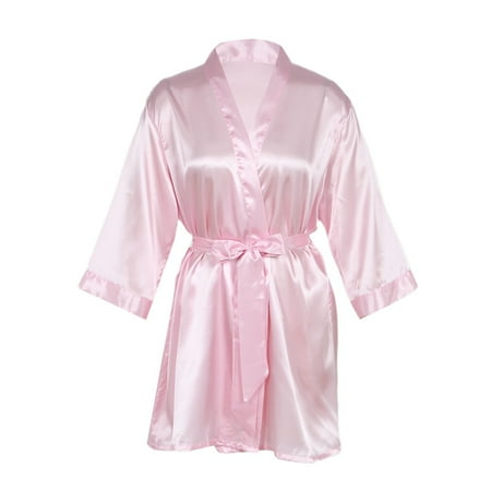 

Women Robes Faux Silk Sleepwear Wedding Bride Pajamas Luxurious Ladies Satin V Neck Solid Nightwear Bathrobe Nightdress Nightgown Pink XL