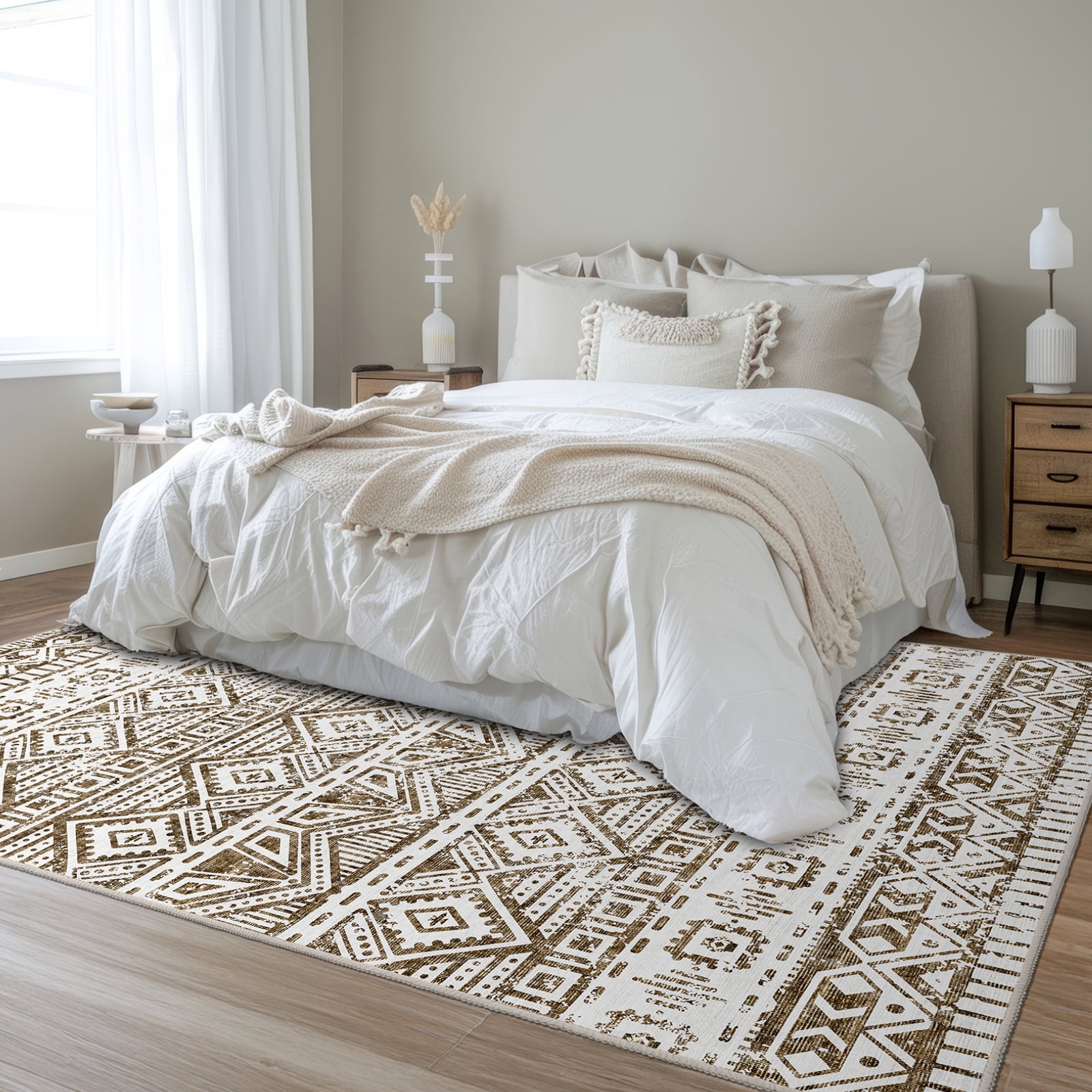 Cozylore 9'x12' Area Rugs for Living Room Modern Rug Soft Low Pile Non Slip Carpet Machine Washable Indoor Rug for Bedroom Dining Room, Brown