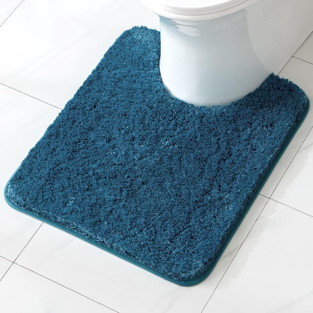 Alfombra de baño MIULEE de microfibra con contorno en U Shaggy Navy Blue
