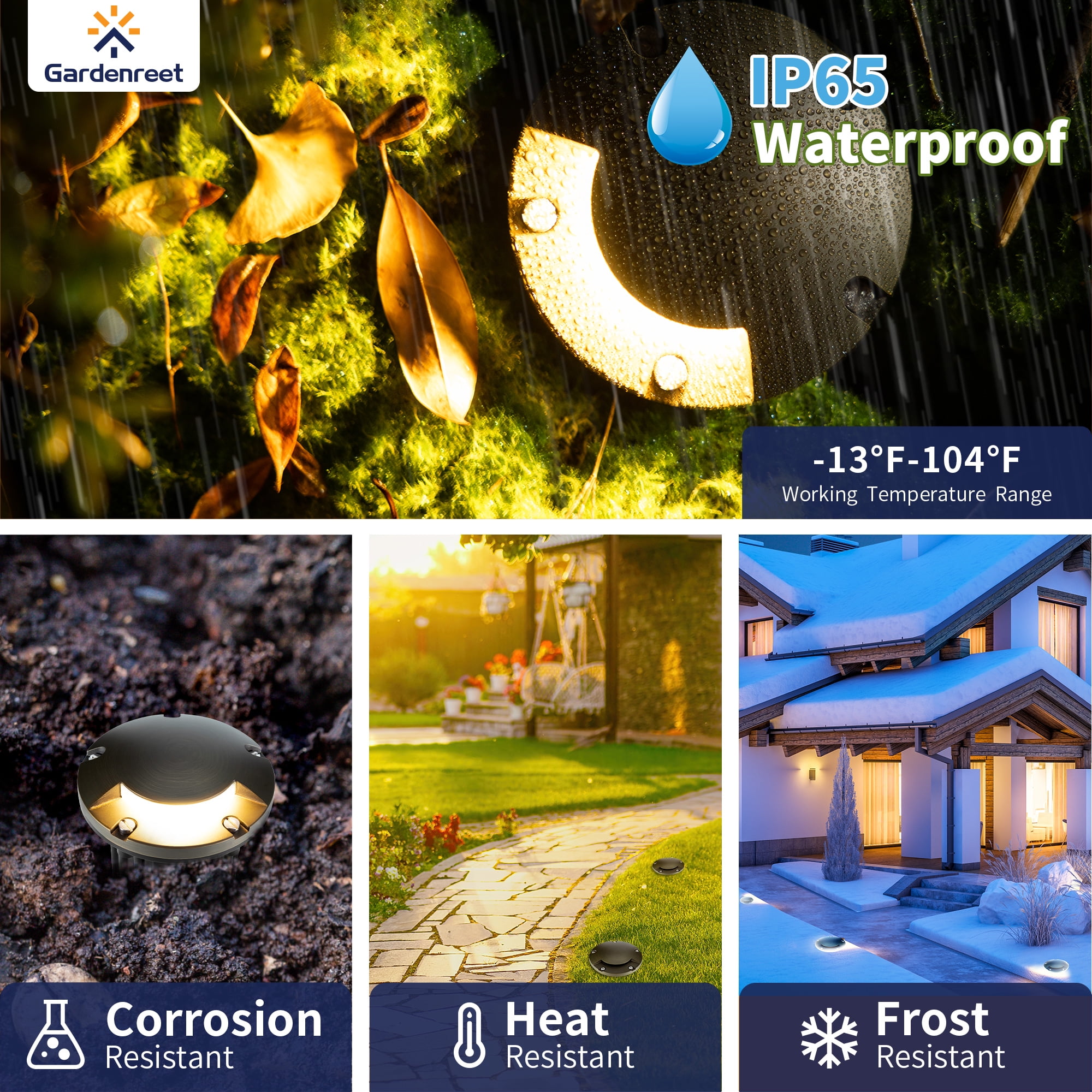Gardenreet Brass Outdoor Well Lights,12V LED Low Voltage Landscape Lighting In Ground Lights with 5W MR16 LED Bulb 2700K Warm White(One-Direction Turret)