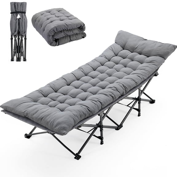 Folding Camping Cot for Adults with Padded Mattress, Portable Outdoor Sleeping Cot Bed, Comfortable Foldable Lounge Chair Bed for Camping, Travel, Hiking, Beach, Patio, Backyard and Home Guest Room