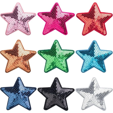 9 Pcs Sequins Star Iron on Patches, Multicolor Embroidery Sequin Patches on Clothing, Shiny Bulk Iron-on Patches Decoration, Sew on Star Patches for Hats, Jeans, Jackets, Bags (9 Colors)