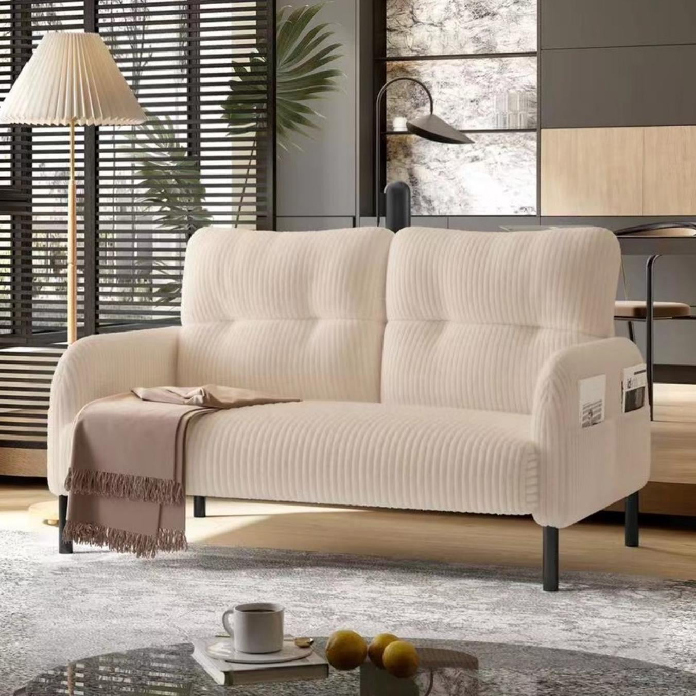 47" Small Loveseat Sofa Couch for Small Spaces,Corduroy Upholstered 2-Seater Love Seats for Apartment, Bedroom,Office,Beige