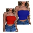 thumbnail image 2 of Lovskoo Womens 2 Pack Tube Tops Crop Tops Going Out Strapless Basic Backless Bandeau Bra Summer Outfits 2024 Y2K Clothes Blue + Red, 2 of 6
