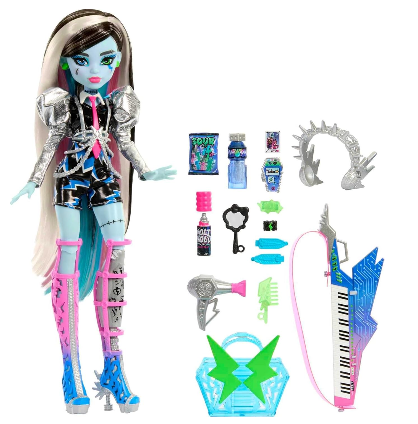 Monster High Doll, Amped Up Frankie Stein Rockstar with Instrument and Accessories