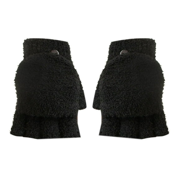 HEVIRGO 1 Pair Warm Gloves Breathable All-match Good Thermal Insulation Flip Cover Fingerless Knitted Mittens for Writing(Black)