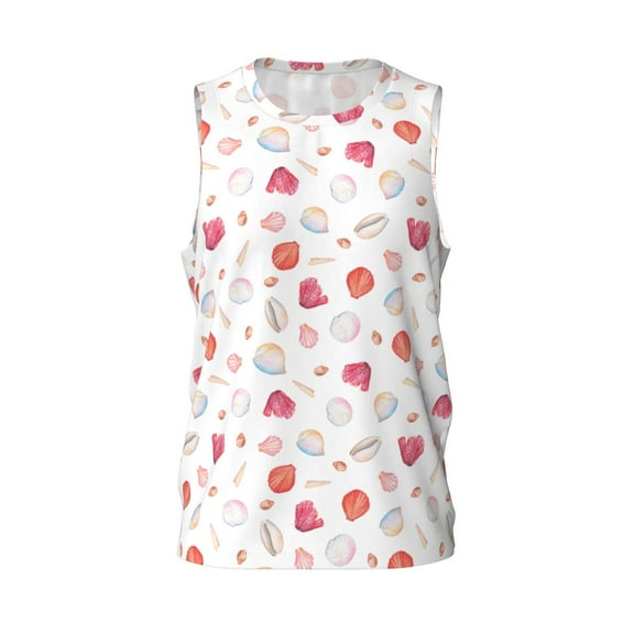 Easygdp Red coral and scallop seashell Men's Mesh Basketball Jersey Quick Drying Sleeveless Shirts Fitted Muscle Tank Tops Sport Round Neck T-Shirt - Small