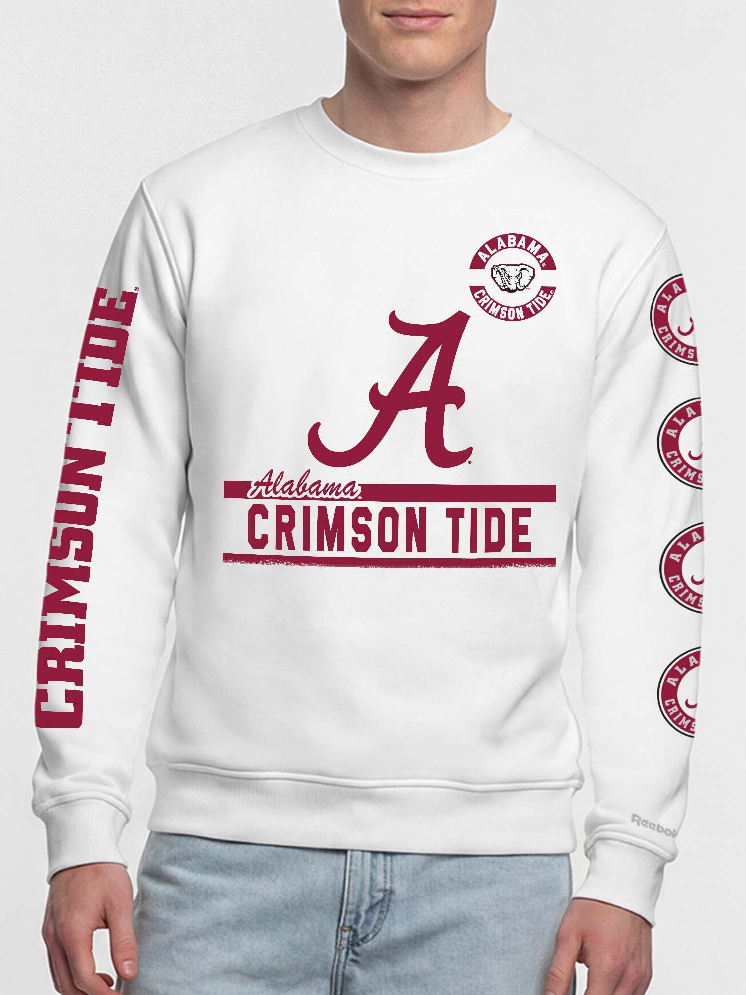 Alabama Crimson Tide Reebok Mens White Crew Sweatshirt