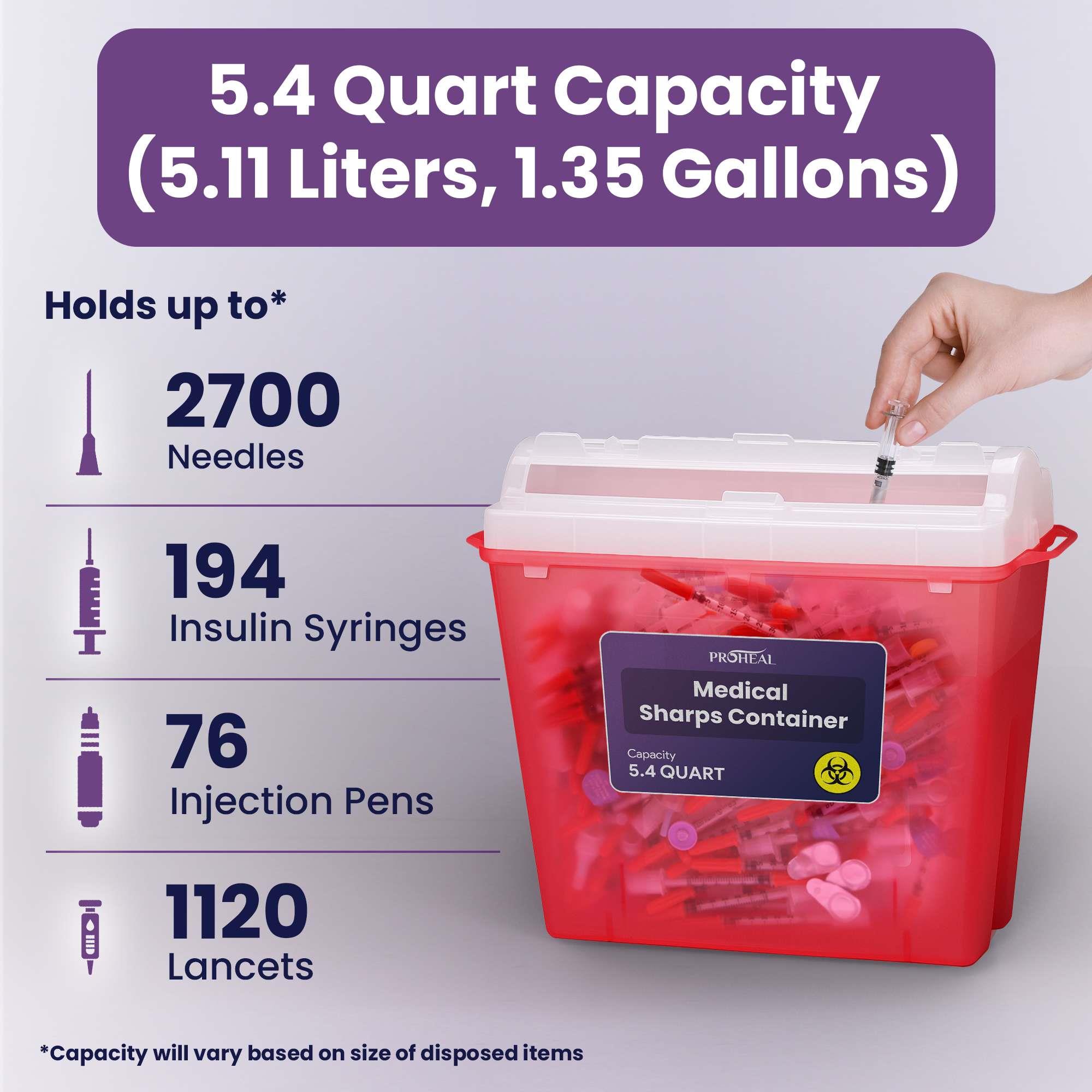 Medical Sharps Container, 5.4 Quart, 3 Pack