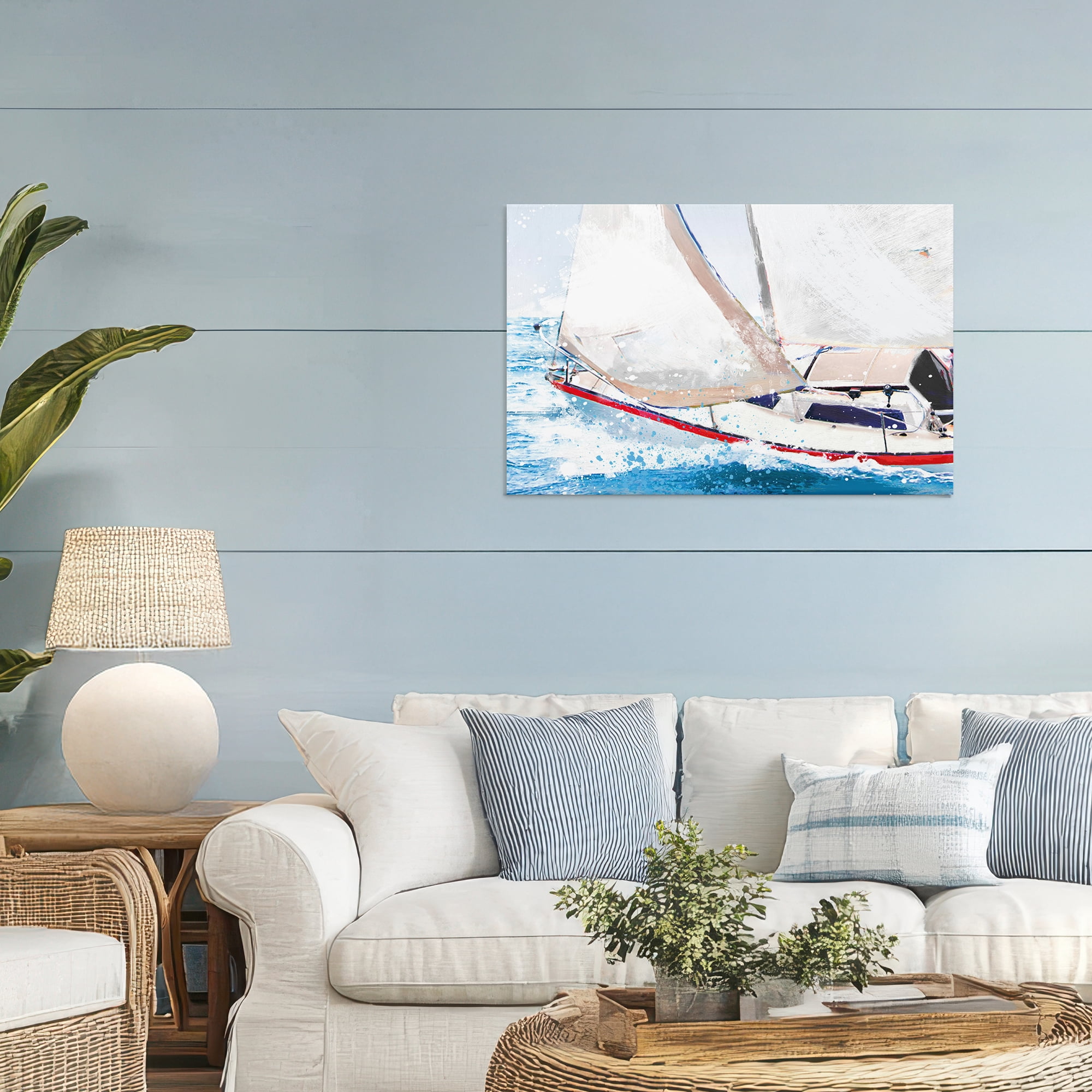 Stupell Industries Sailboat Racing Through Blue Waves Canvas Wall Art, design by Porter Hastings