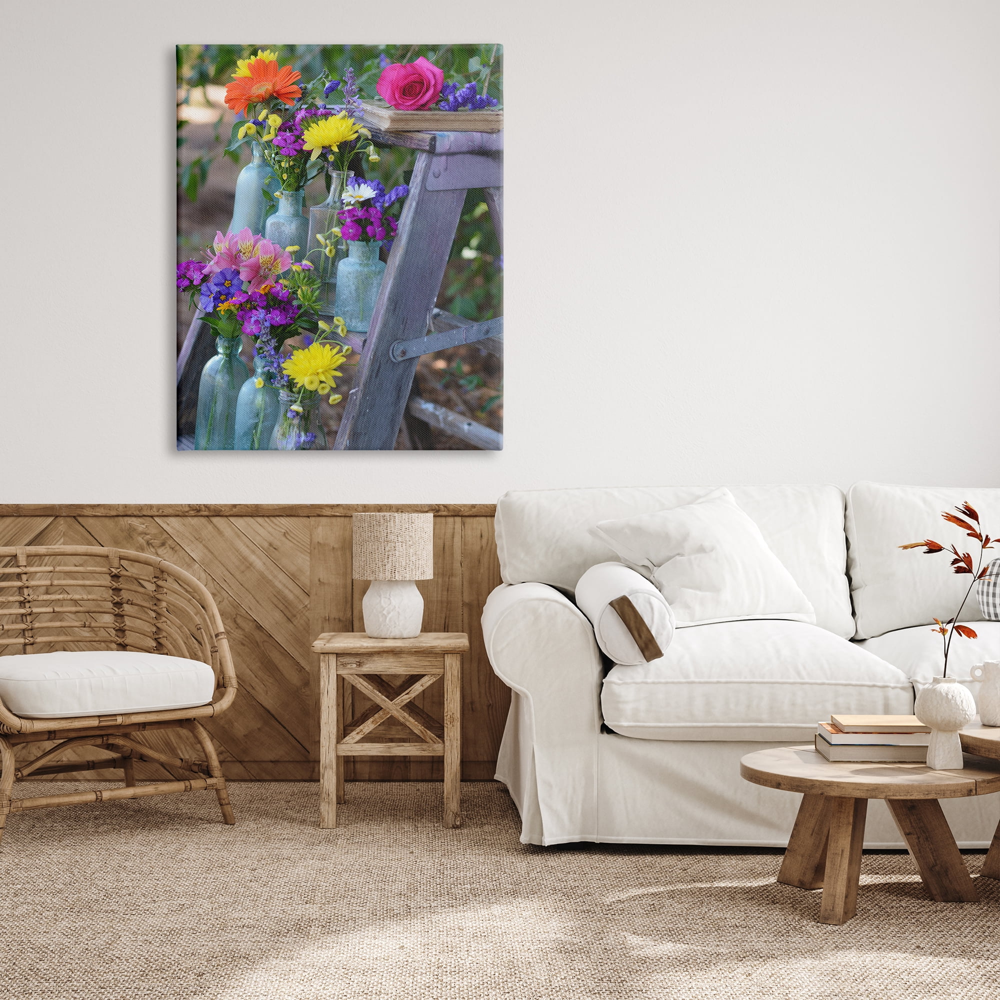 Stupell Industries Florals on Country Ladder Botanical & Floral Photography Gallery Wrapped Canvas Art Print Wall Art, 36 x 48