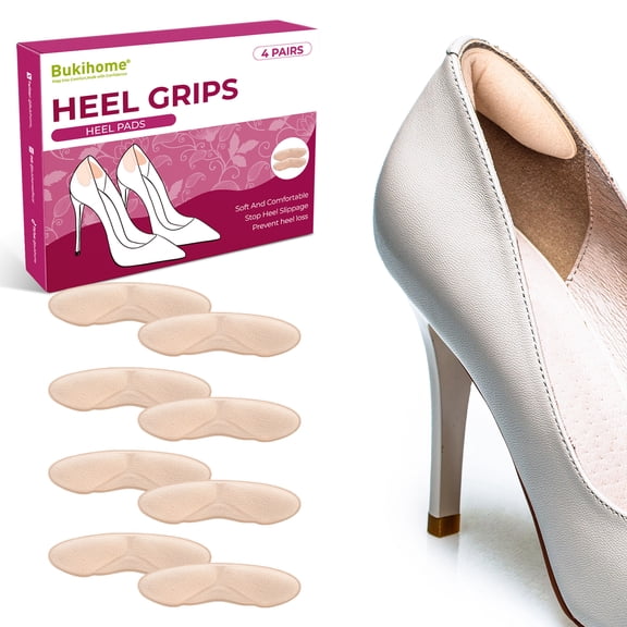 Bukihome Heel Grips 4 Pairs Anti Slip Inserts Loose Shoes Blister Pain Relief ,Heel Cushion Pads for Women and Men,Beige
