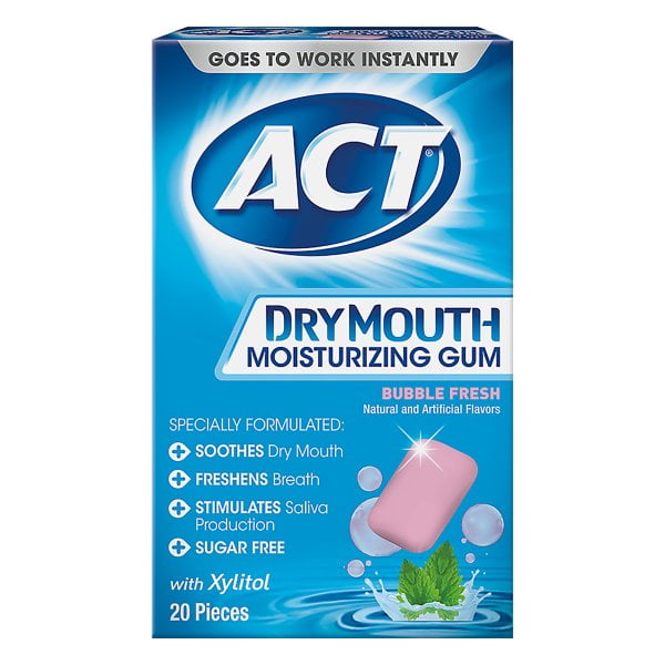 ACT Dry Mouth Moisturizing Gum with Xylitol, Sugar Free Bubble Fresh