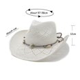 thumbnail image 3 of OOOUM Breathable Cowboy Hat For Men Women Western Style Star Charm Beaded Band Straw Sun Hat Festival Outdoor Vacation Western Cowgirl Hat White, 3 of 9