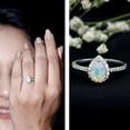 thumbnail image 3 of Rosec Jewels Real Ethiopian Opal Pear Shaped Engagement Ring with Halo - 0.7 Carat - Opal Diamond Ring for Women - AAA Quality, 14K White Gold, US 6.00, 3 of 9