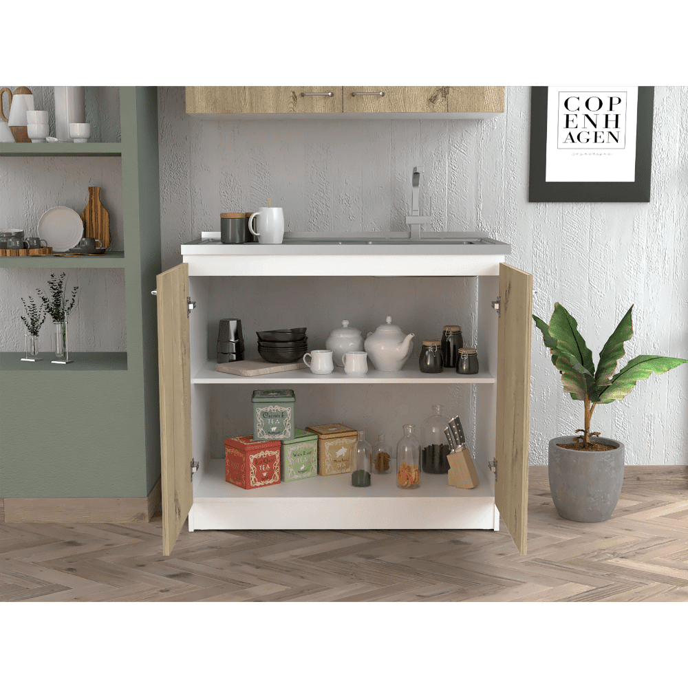 Treevol Furniture, Utility Sink Vernal, Weight: 82.4", Double Door, White / Light Oak Finish