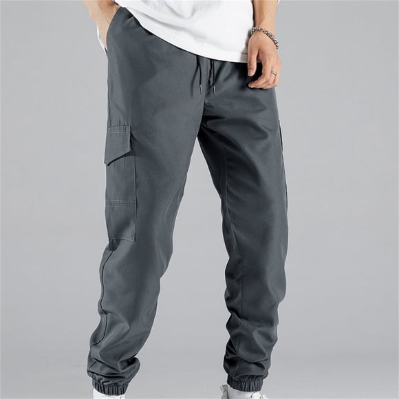 Meichang Men's Fashion Cargo Hiking Pants Elastic Waist Drawstring Joggers Pants Workout Sweatpants Straight Leg Cargo Pants with Pockets Dark Gray 2XL