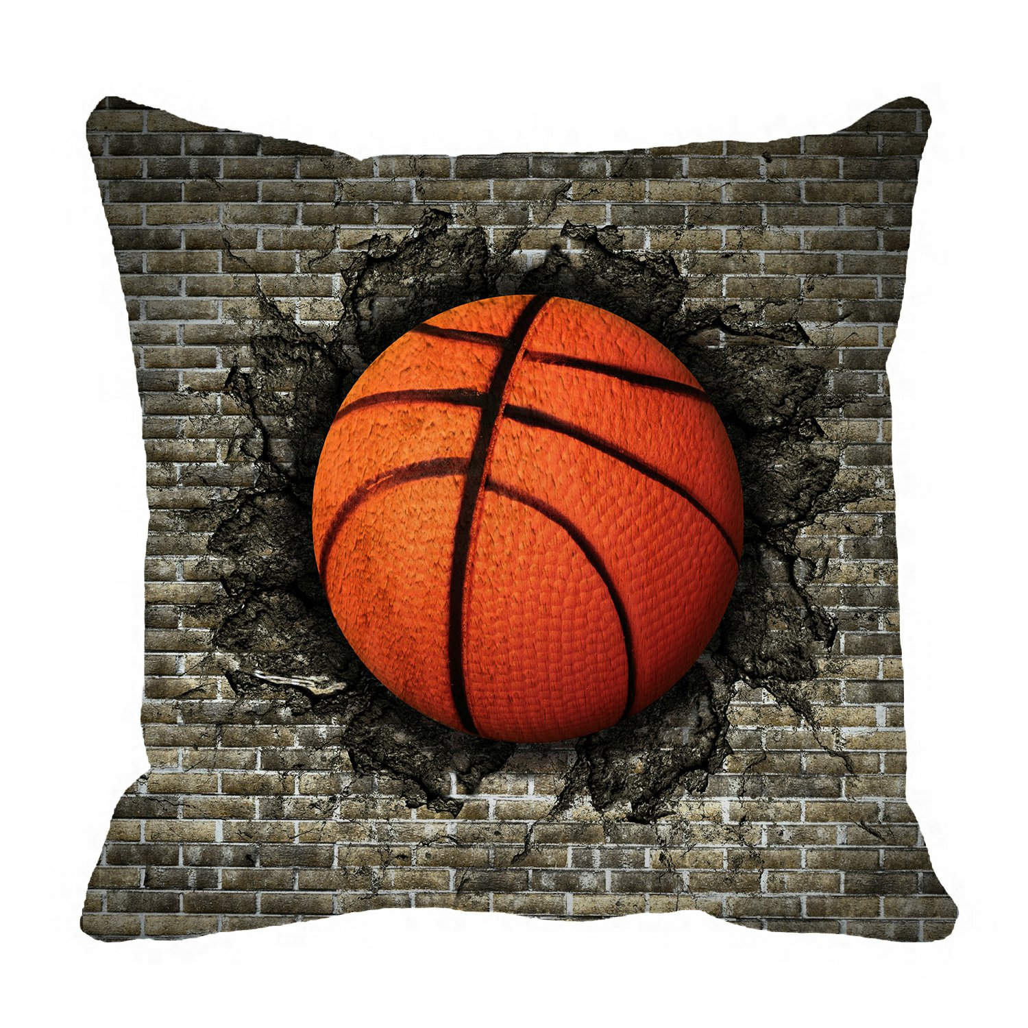 PHFZK Sport Pillow Case, Funny Basketball in Brick Wall Pillowcase