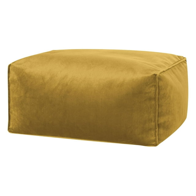Mustard yellow velvet rectangular roll ottoman for home seating or footrest.