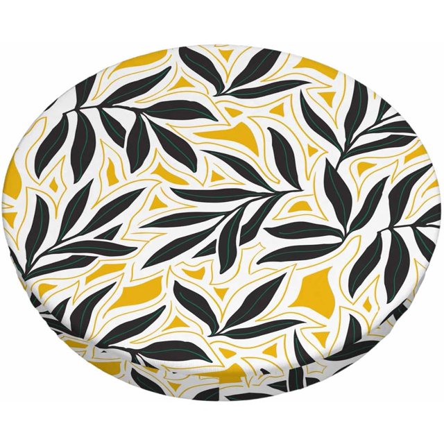Velvet Bar Stool Covers Round Stool Cushion Covers Stool Chair Covers Barstool Covers Slipcovers, Stretchy & Elastic Edge Soft Fabric Machine Washable, Dia 13 Inch, Abstract Art Leaf Yellow