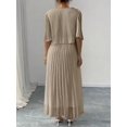 thumbnail image 4 of Womens Khaki Solid Color Round Neck Batwing Sleeve Chiffon Pleated Maxi Dress, 4 of 5