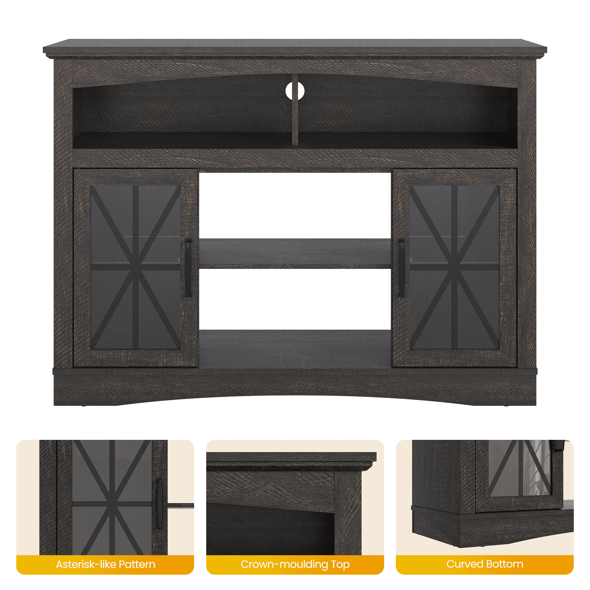 Mintazer 47" Farmhouse TV Stand with Adjustable Shelves & LED Light, Retro Media Entertainment Center Storage Cabinet for Living Room, Bedroom, Brown