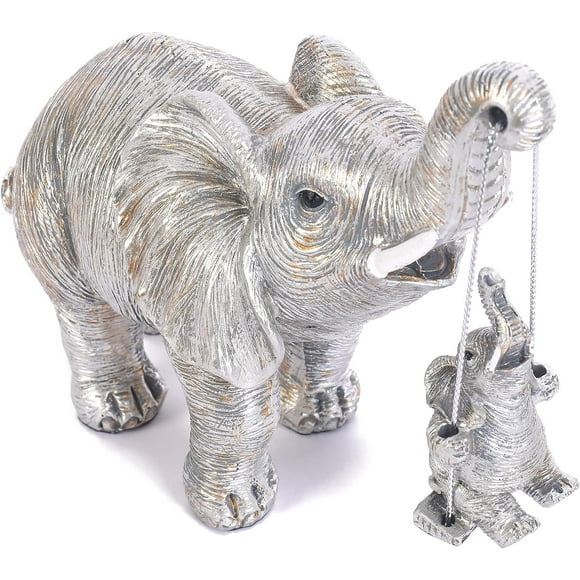 FriyGardcn Statue d'Éléphant Mignon Éléphant Argenté Accents d'Animaux Apporte Chance, Santé, Force Décorations pour Maison, Étagère, Salon