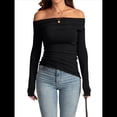 thumbnail image 3 of Blusas de Mujer con Hombros Descubiertos, Elegantes, de Larga, Asimétricas, Ajustadas, para Salir, de Otoño, con Frunces. Negro L, 3 of 7